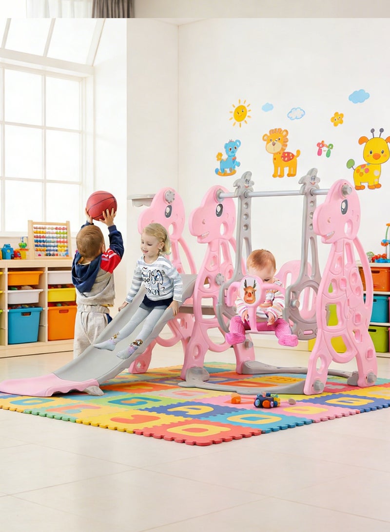 MaBaby 4 in 1 Toddler Slide Swing Set, Indoor Baby Slide, Includes Slide, Swing, Basketball Hoop, and Climber, Freestanding Slide Climber Playset Toy - Image 1